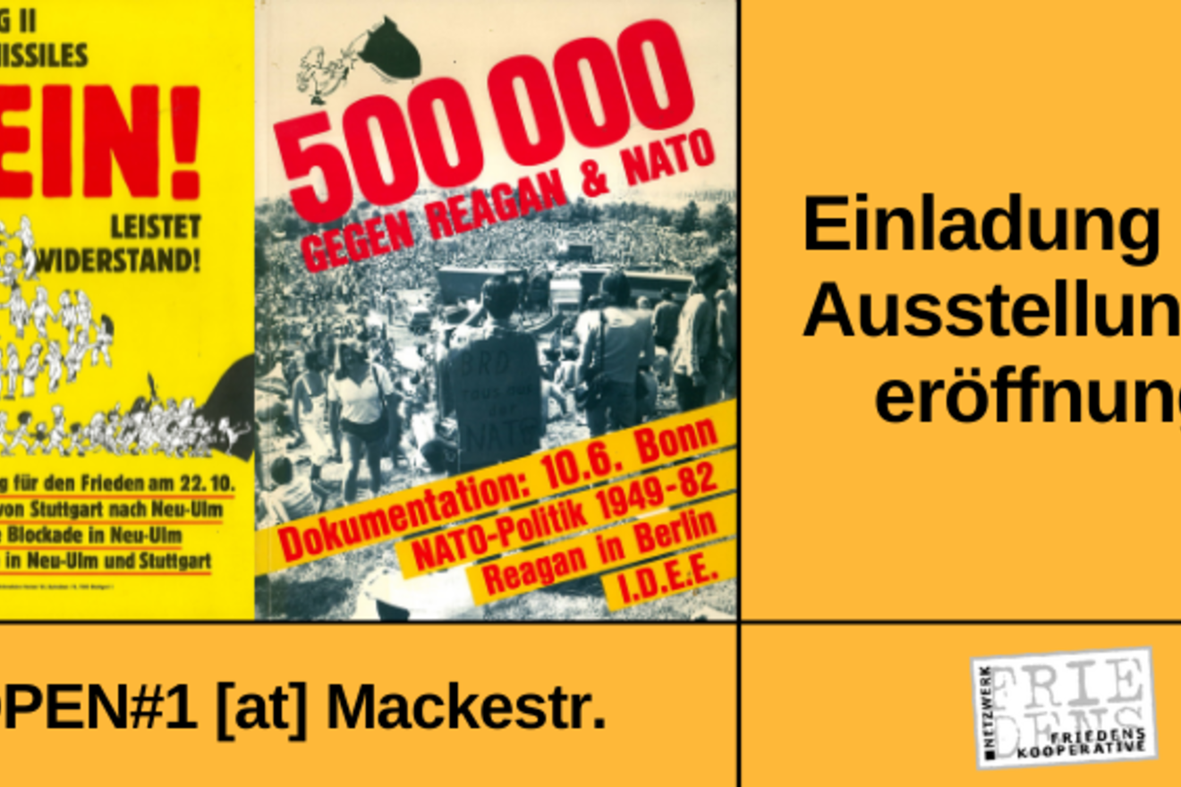 Ausstellungseröffnung am 30.08.2022 des Netzwerk Friedenskooperative zu den großen Friedensdemonstrationen der 80er in Bonn