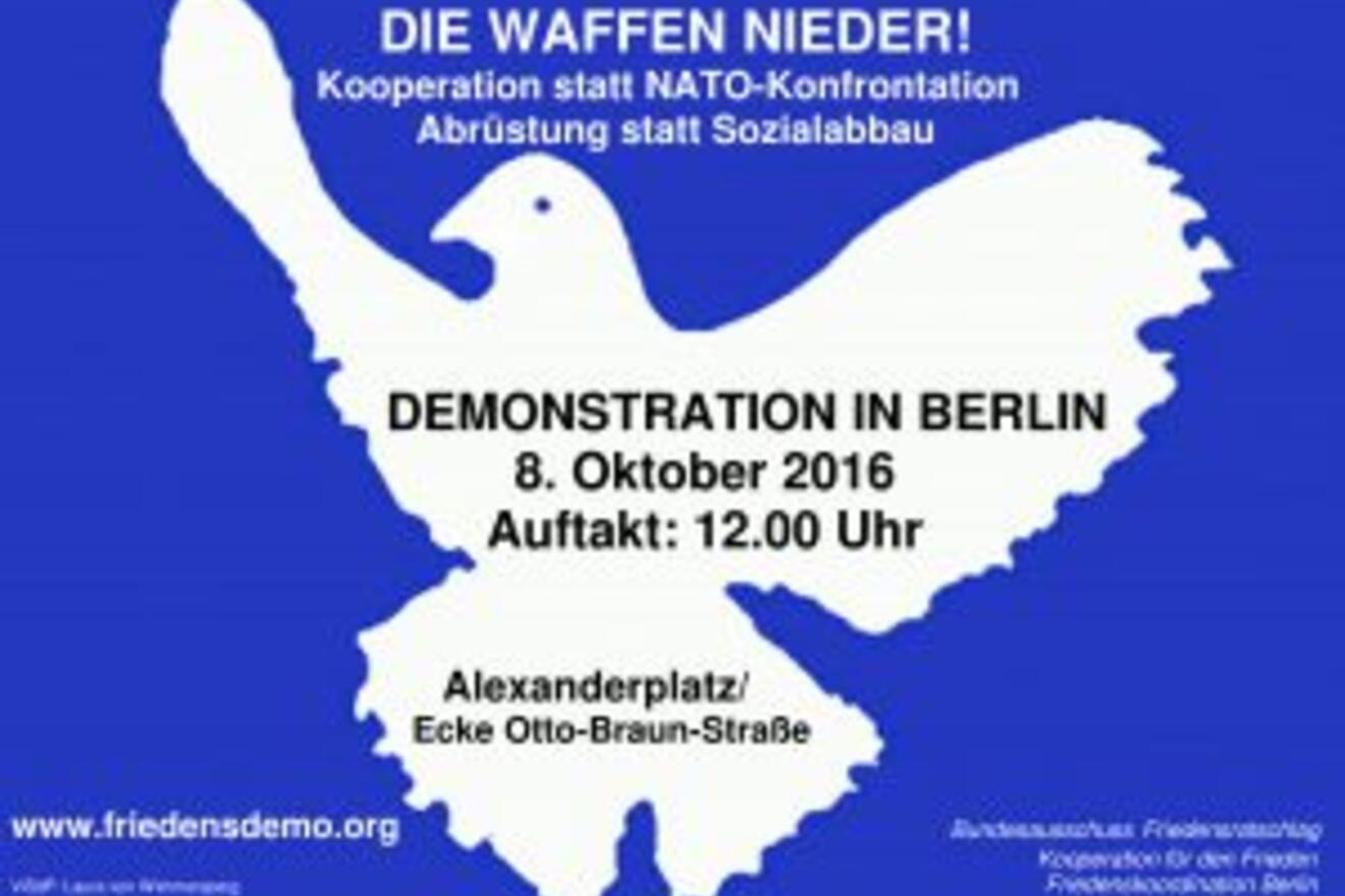 Aktion abgeschlossen: Auf geht's zur Friedens-Demo am 8. Oktober 2016 in Berlin