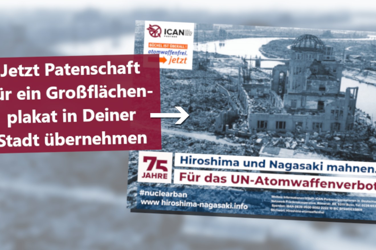 Großflächen-Aktion zu 75 Jahre Gedenken an die Atombombenabwürfe