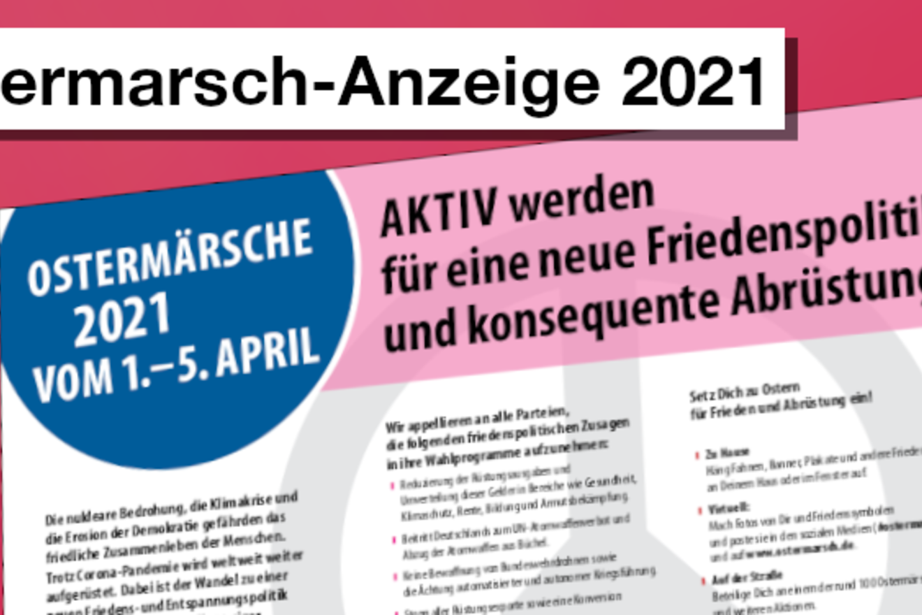 Zeitungsanzeige zu den Ostermärschen erschienen