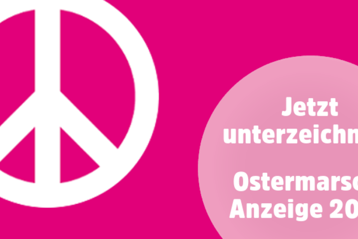 Zeitungsanzeige zum Ostermarsch 2020 - Zukunft braucht Frieden