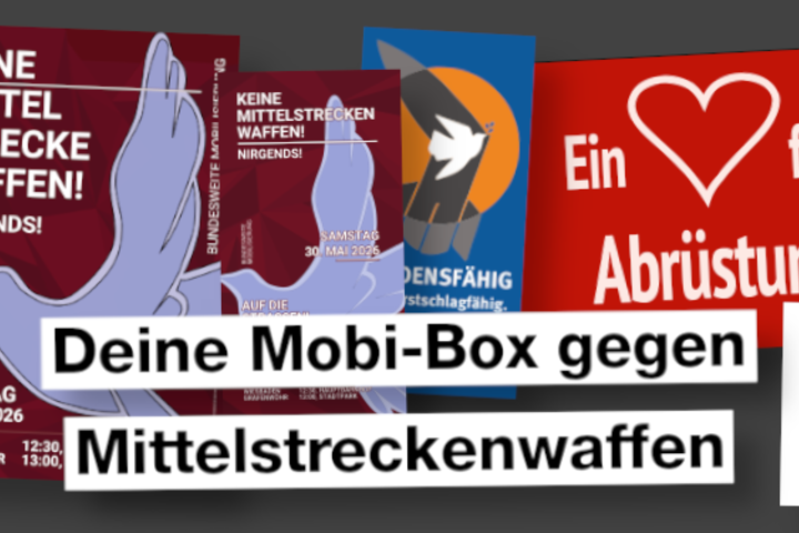 Mobi-Box zu den Demos gegen Mittelstreckenwaffen am 30.5. 
