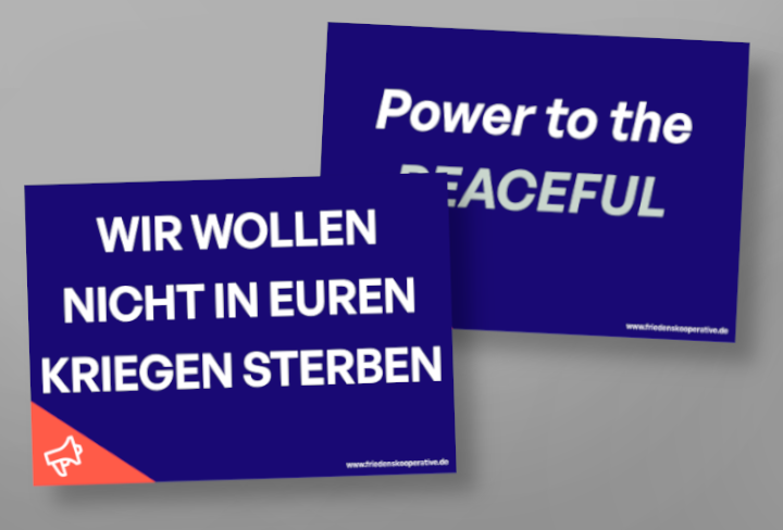 Aktionsschild mit der Aufschrift "Wir wollen nicht in euren Kriegen sterben"